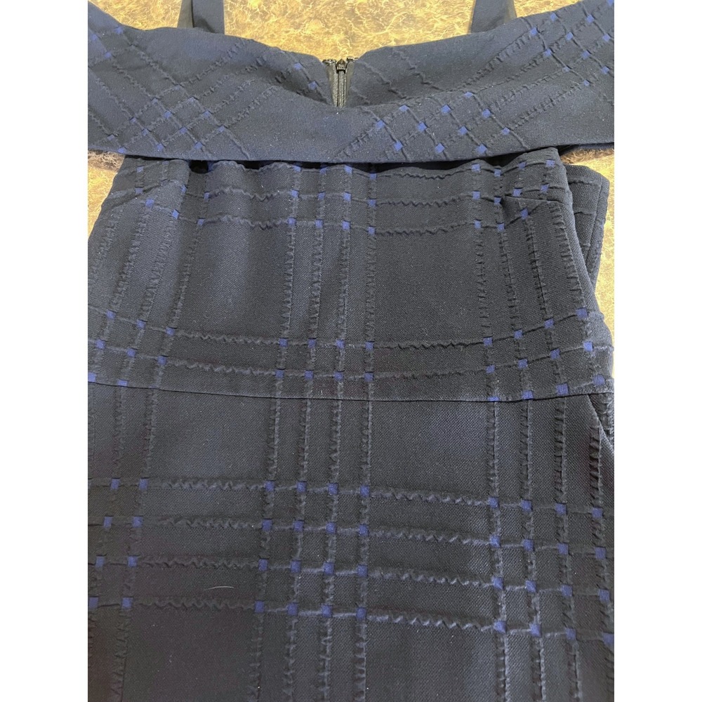 Badgley Mischka Navy Blue Jacquard Knit Cold Shoulder Cocktail Dress Luxury 12 - Picture 10 of 10